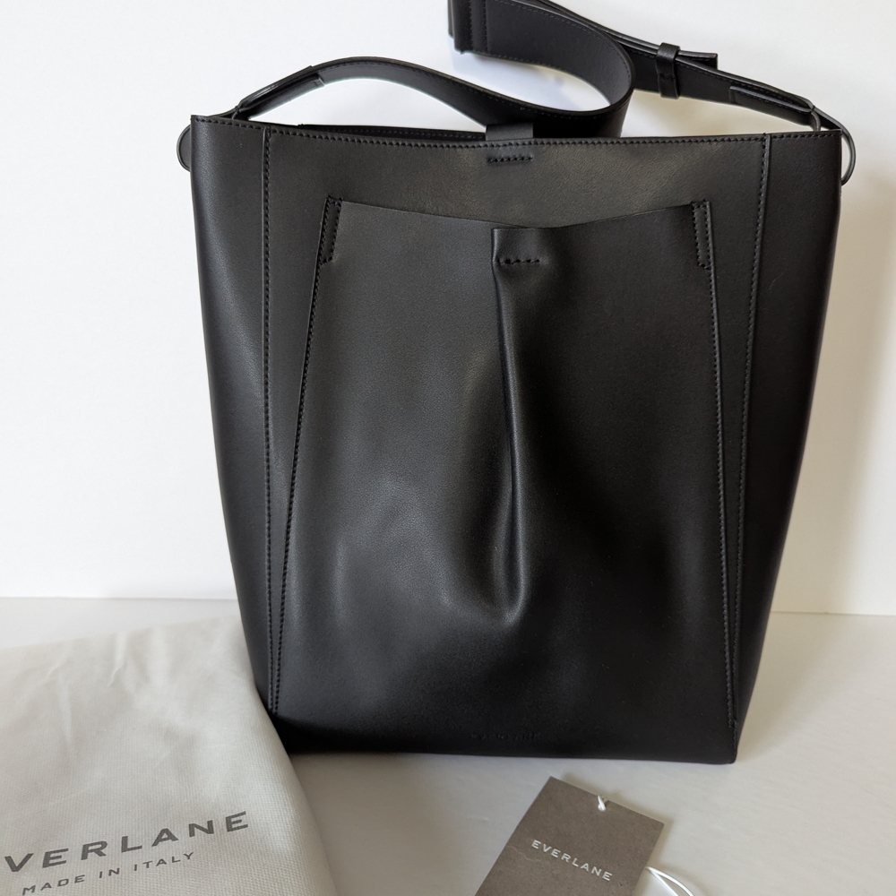 Black Leather Tote Bag with Interior Pocket